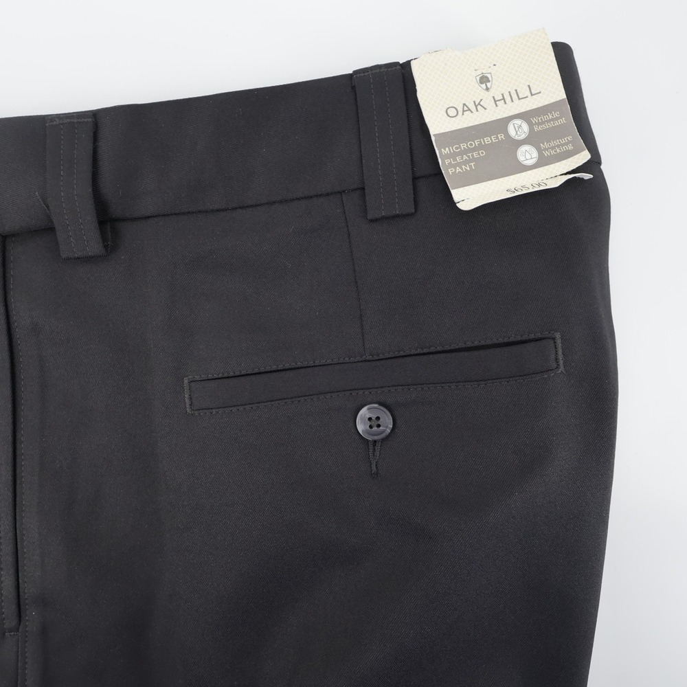 NEW Oak Hill Mens Black Microfiber Pleated‎ Dress Pants Wrinkle Resistant 50x30